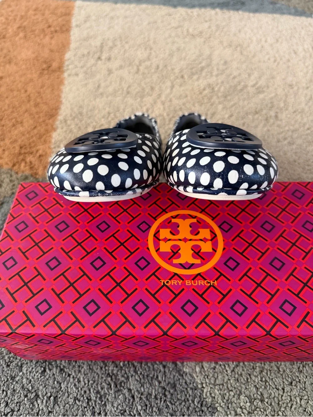 Tory Burch Ivory/Nautical Dot Print Minnie Travel Ballet